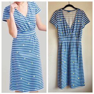 NWOT Joules Jude Blue Pear Stripe Jersey Wrap Midi Dress - Size 4